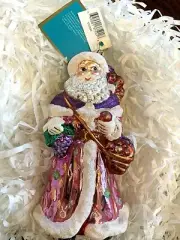 2006 Radko GLAD STRIDINGS SANTA Glass Apples Basket Ornament 7" NWT 1012683 MINT