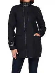 SA by SETH AARON Size 10 Quilted Coat w/ Faux Leather Detail BLACK