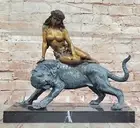 Aldo Vitaleh Handmade Bronze "Cleopatra and Panther" Statue Egyptian Mythology A