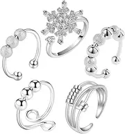 Anxiety Rings, GeeRic Spinner Rings for Women Men Open Finger Rings with Rotatable Beads Relieving Stress Anxiety Ring Set Adjustable Band Rings for Men Women (Silver Color)