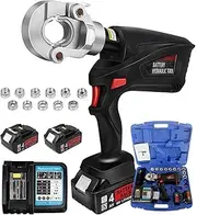 Portable Electric Hydraulic Clamp(6 Ton), Electrical Terminal Cable Wire Tool Kit, Crimping Range: 16–300m², LCD Display, with 2×battery + 11 Dies + Protective Case,A