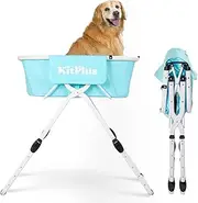 KITPLUS Elevated Dog Bathtub, 5 Height Adjustable Portable Dog Wash Station for Small to Large Pets, Foldable Bathing Tub with Storage & Anti-Slip Design, Green