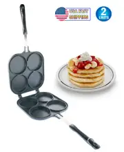 Perfect Double Sided Pancake Maker Pan 4 Round Molds Eggs Crepe Pancake Flip Pan