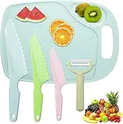 FACATH Kids Knifes Set, Kitchen Knife and Cutting Board Set, Children's Cooking Knives in 3 Sizes & Colors/Firm Grip, Serrated Edges, BPA-Free Kids' KnivesLettuce and Cutting Board Peeler
