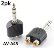 2-PACK 1/4" Stereo Plug to 2-RCA Female Jack Y Audio Adapter, AV-A45