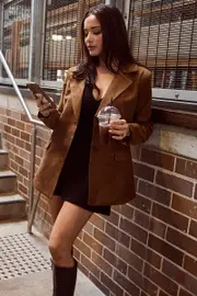 Brown Suede Blazer Jacket - Size 6XXS, Women's Jacket
