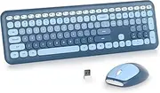 Blue Wireless Keyboard and Mouse Combo Set, 2.4GHz Retro Typewriter Full Size Cute Keyboard with Number Pad, Home and Office Silent Keyboards (Sky Blue)