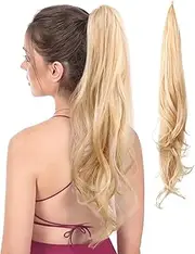Flexible Wrap Around Ponytail Extension Long Wavy Curly Ponytail Hair Bendable Metals Wrap Around Womens Ponytail Hair Extensions Synthetic Natural Ponytail Honey Blonde