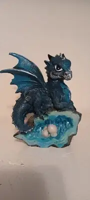 5"H Protective Dragon On Geode With Eggs Statue Figurine Item#71582