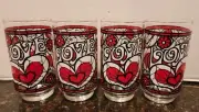 4 MCM Vintage Libbey LOVE SAGA Glasses NOS Barware Hearts RARE Retro Kitschy