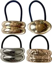 Hair Cuff - Ponytail Cuff | Gold Hair Cuffs | Metal Hair Ties | 4X Geometric Elastic Hair Ropes | Metal Hair Ponytail Holders | Fashion Gold Hair Cuff Wrap Decorative Hair Bands Ponytail Holders