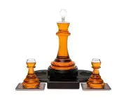Chess Whiskey Decanter Set for Men with 2 Pawn Shot Glasses. Liquor Decanter,...