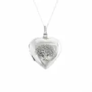 Sterling Silver Locket 925 Puffed Heart Pendant Tree of Life Necklace - Silverly
