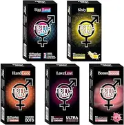 NottyBoy Mixed Combo Condoms Pack- Raised Dots | 4IN1 (Ribs, Studded, Snug Fit, Delay) Ultra Ribbed | Extra Thin Bubblegum and Banana Flavored Male Condom- 50 Count