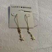 $25 lUCKY BRAND SILVER TONE THREADER STAR EARRINGS J1T