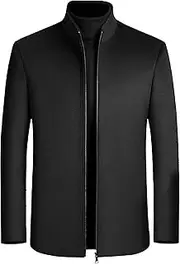 [Qolkmuiy-GJ] Men's Wool Blend Single Breasted Coat Winter Regular Fit Woollen Overcoat Winter Warm Windbreaker Trench, Black 2, XX-Large