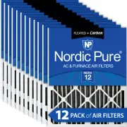 Nordic Pure 10x20x2 Pleated Air Filters MERV 12 Pleated Plus Carbon 12 Pack