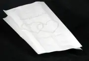 150 White Paper Wedding compliments bride groom message silver heart cake bag