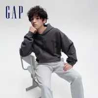 在飛比找momo購物網優惠-【GAP】男女同款 Logo帽T-黑灰色(892188)