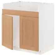 METOD base cab f HAVSEN double bowl sink, white/Vedhamn oak, 80x60x80 cm