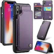ELEPIK for iPhone X/XS Case with Card Holder, Kickstand [5 Card/Cash Holder] [for Women & Men] [Durable PU Leather] Magnetic Wallet Phone Cover for iPhone X/XS, Fashion Purple
