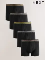 Black Metallic Pattern Waistband 5 Pack A-Front Cotton Rich Boxers (AG4672) | $49
