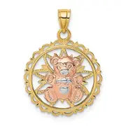 14k Two-tone Gold/Rhodium Teddy Bear on Cut-Out Disc Charm