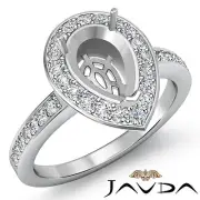 Diamond Engagement Halo Set Ring Platinum Pear Shape Semi Mount 1 Carat.