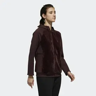 【滿額最高限折$250】ADIDAS 拉鍊外套 酒紅絨 毛毛 休閒 女 (布魯克林) DY5771