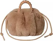 [Wedhapy] Fluffy Tote Bag Cute Plush Tote Bag Large Capacity Soft Portable Fluffy Bag Woven Handle Furry Bag with Snap Buckle Faux Fur Bags for Girls Womens