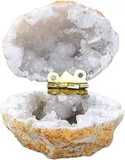 White Crystal Geode Druzy Ring Box Unique Agate Quartz Crystal Cluster Healing Gemstone Jewelry Display Decoration for Proposal, Engagement, Wedding, Keepsake,5~6cm