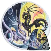 Dragons War Fantasy Art Sun vs Moon Round Beach Towel