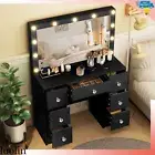 Dressing Table w/ Large Make up Mirror 11 LED Bulbs Vanity Desk 7 Storage Drawer