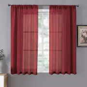 Short Sheer Curtain Linen Textured Bedroom Curtains Sheer Light Filtering Rod Po