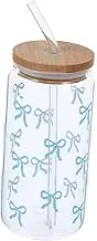 FUNOMOCYA Glass Mugs with Straws and Wood Lids Drinking Glass Cups Travel Tumbler for Smoothie Overnight Oats Containers