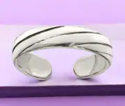 925 Sterling Silver Solid Slanted Ridged Toe Ring - Adjustable Toe Rings for