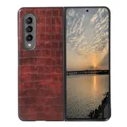 For Samsung Galaxy Z Fold4 5G Foldable Crocodile Texture Phone Case Pu Leather Dark Brown Other Mobile Accessories