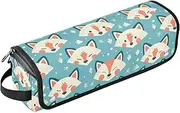 Gemetric Fox Faces Blue 2-in-1 Curling Iron Travel Case with Heat Resistant Pad Dustproof Travel Hair Straightener Bag for Flat Irons, Straighteners, Curling Irons Portable Organizer