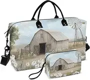 [YXYZRMY] Windmill Barn Daisy Landscape Travel Duffel Bag Gym Bag Sports Tote Bag with Multiple Interior Pockets Shoulder Weekender Bag for Women Men with Toiletry Bag 20.5”x 7.9”x 13.8”, Multi-Colored
