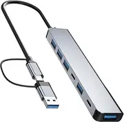 7-in-1 USB C Hub, USB Splitter for Fast Data Transfer Speed, USB-C Hub Compatible with MacBook, Surface, PS4, Xbox and Android Devices, USB C Dock Connect Flash Drives, External Hard drives, Keyboards
