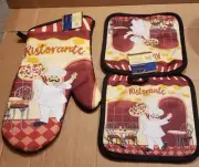 3 Piece Italian Chef Oven Mitt Potholders Set Chef Themed Kitchen Decor