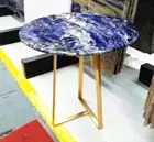 Sodalite Stone Coffee Side Table, Blue Marble Stone Bedroom Decor