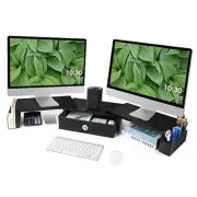 Dual Monitor Stand Riser w/ Drawer & Metal Leg, Large Computer Monitor Riser