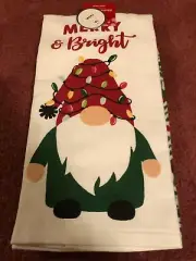 2 PC. SET GNOME LIGHTS SNOWFLAKE KITCHEN TOWELS 100% COTTON, NEW.