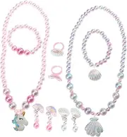 [Beavorty] Unicorn Shell Pendant Necklace Bracelet Earring Ring Set for Girls Fashion Jewelry Girls