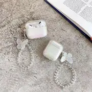 Butterfly Charm Faux Crystal Strap AirPods Case Skin Faux Pearl & Butterfly Ornament - Transparent White - AirPods 1 / 2