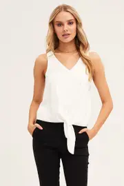 White Sleeveless Tie Front Tank Top - Size 6, Women's Top
