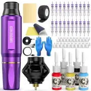 Wormhole Tattoo Machine Kit Rotary Motor Pen Gun Color Inks Power Supply Needle