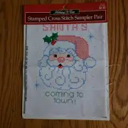 Bucilla Holiday Time "Santa/Snowman" Stamped Pair Size Each Approx 7" x 9"