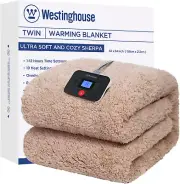 Electric Blanket Twin Size, Soft Plush Sherpa Heated Blanket with 10 Heating Lev